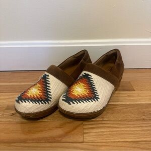 Born Brown and Cream Geometric Mule Moccasins